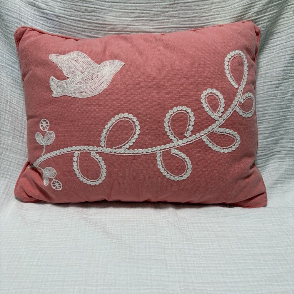 Embroidered Throw Pillow Dove Birdcore